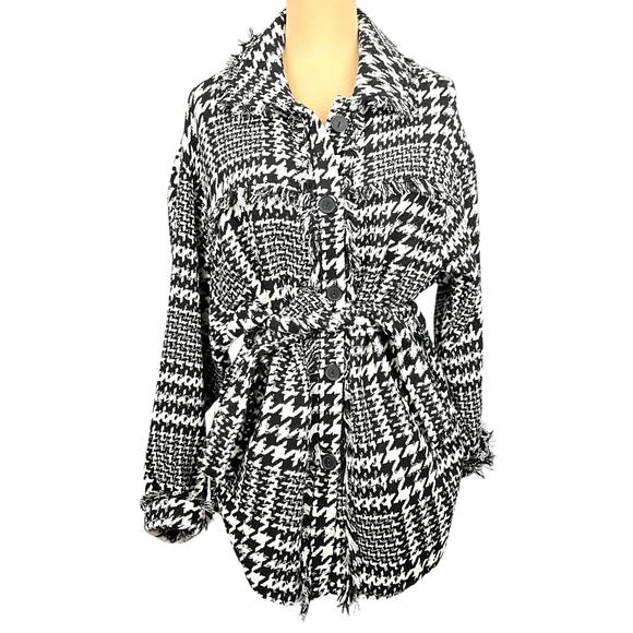 HYFVE Woman’s Houndstooth Fringed Coat  L   Preppy FairyGrunge WhimseyGoth - Picture 1 of 9